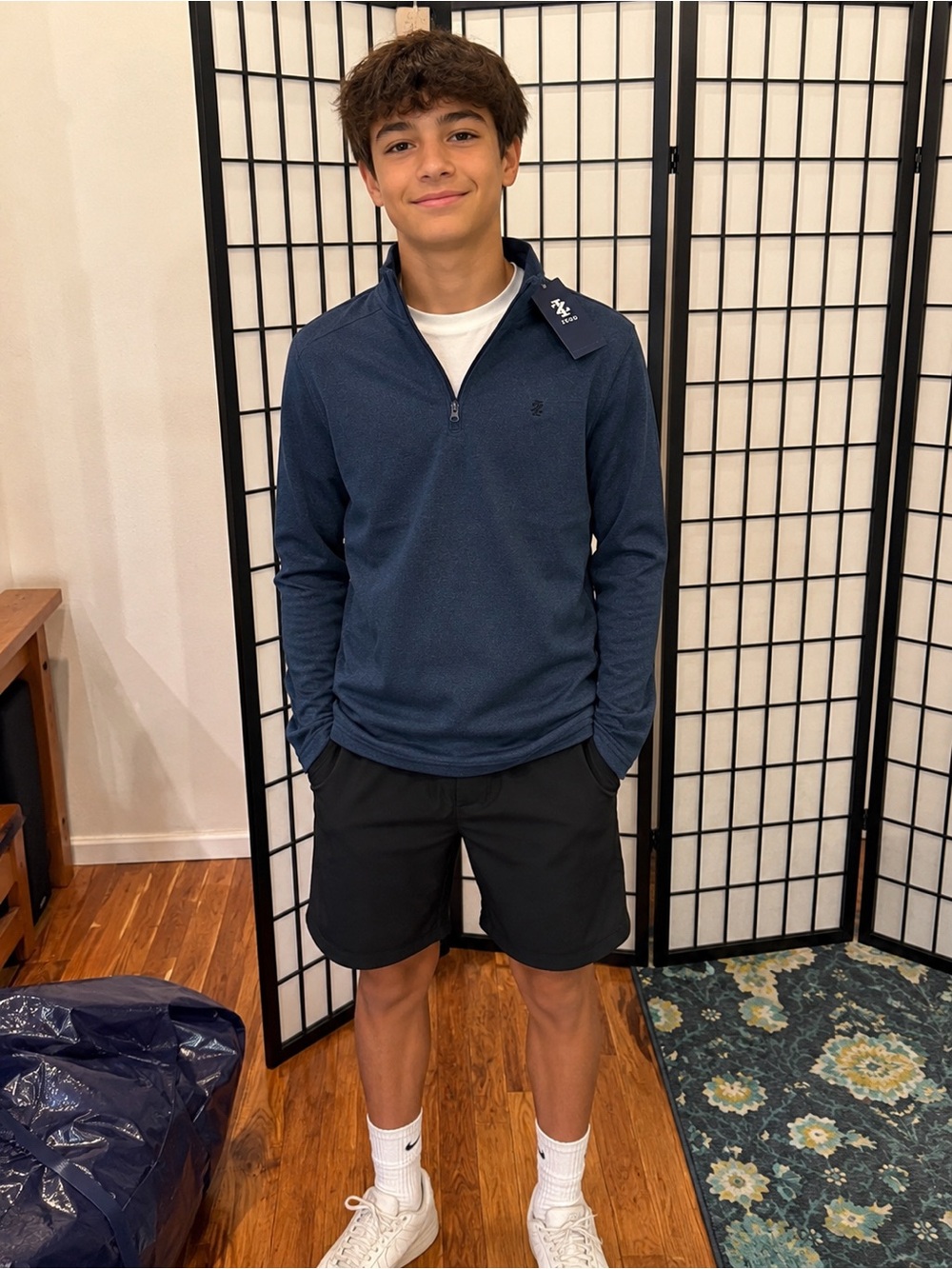 NWT IZOD Boys Quarter Zip Pullover Large 14/16 Blue Performance Long Sleeve